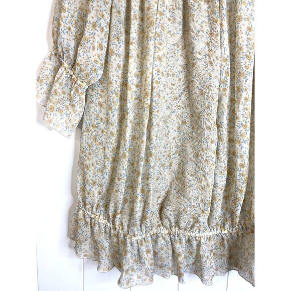 Free People Sheer Peasant Blouse in Yellow Floral Size Large - Picture 4 of 7